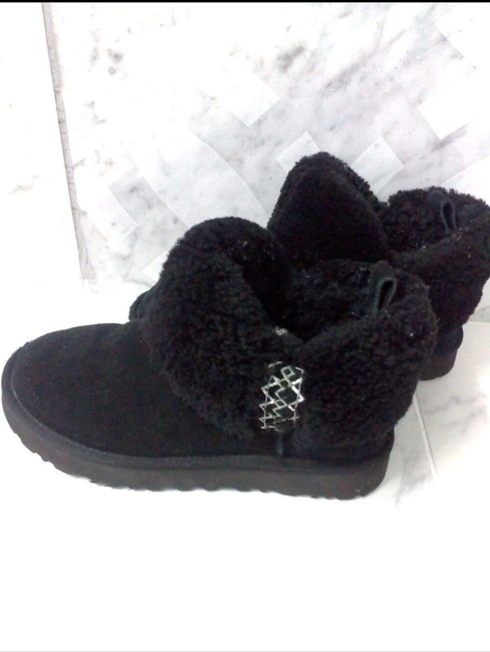 UGG Mini Braid Black Suede Sheepskin Boots / 1148930 / Women's Size 5